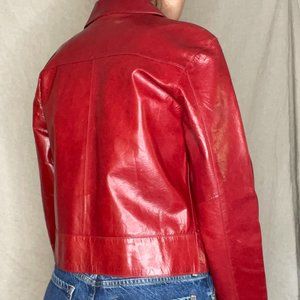 90's Vintage Cropped Red Leather Jacket